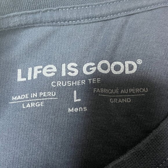 Life Is Good Crusher Tee Blue "I'm Staying Ho Ho Home" Introvert Christmas sz L - Picture 7 of 8